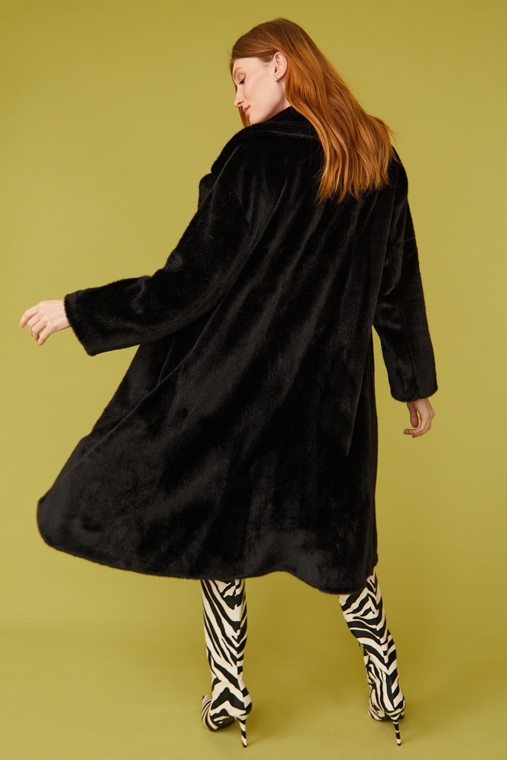 Faux Fur Duchess Long Coat Black