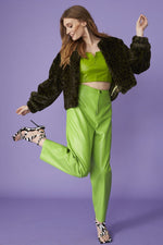 Lade das Bild in den Galerie-Viewer, Green Cropped Leo Faux Fur Jacket