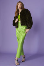 Lade das Bild in den Galerie-Viewer, Green Cropped Leo Faux Fur Jacket
