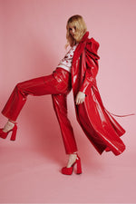 Lade das Bild in den Galerie-Viewer, Red Eco Leather Grande Trench Coat