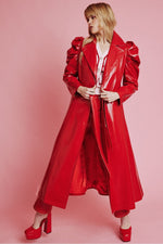 Lade das Bild in den Galerie-Viewer, Red Eco Leather Grande Trench Coat