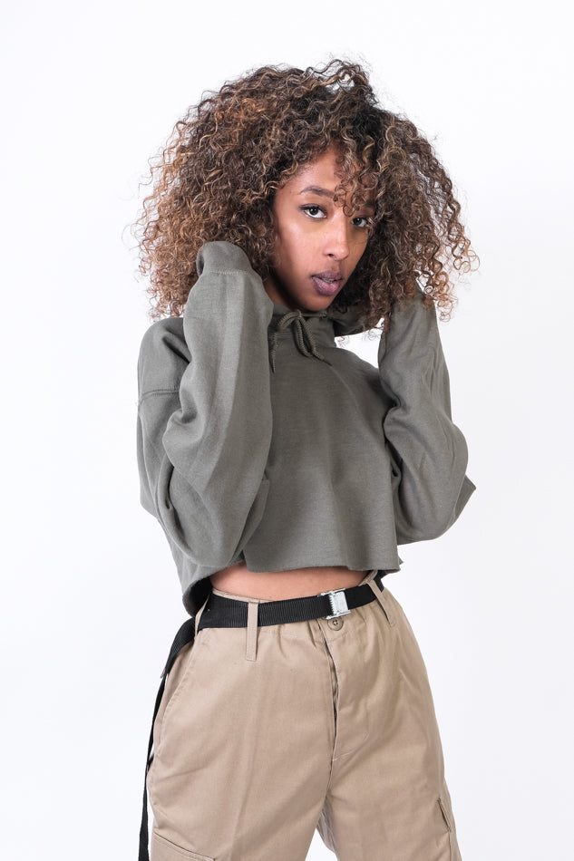 Heavy Hoody Cropped Military Green
