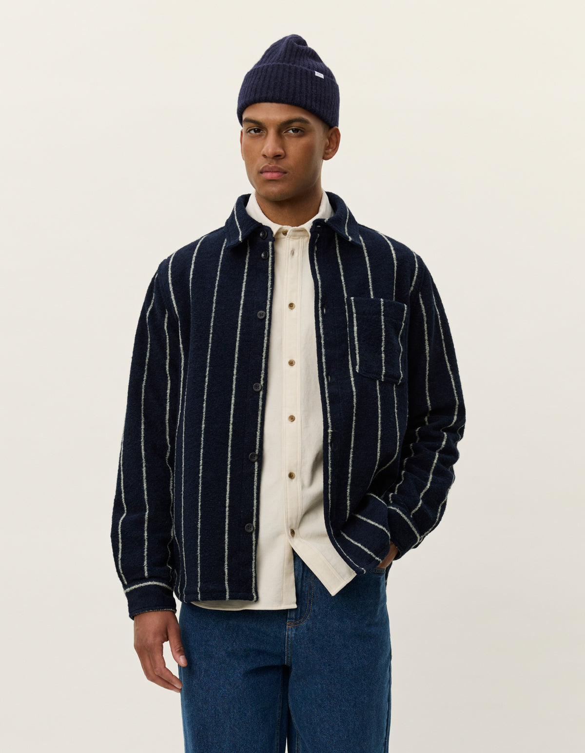 Lennon Wool Pinstripe Overshirt Navy