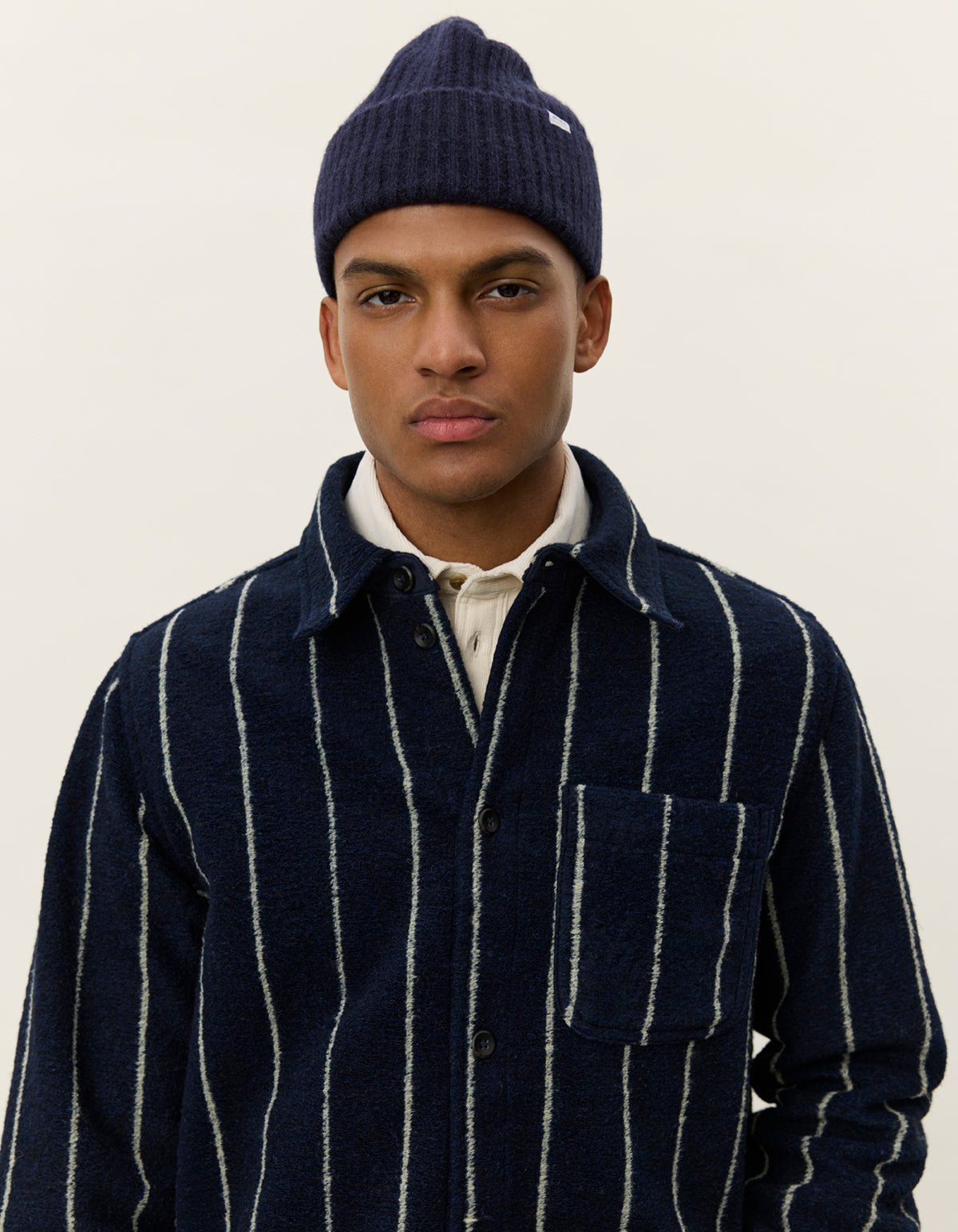 Lennon Wool Pinstripe Overshirt Navy