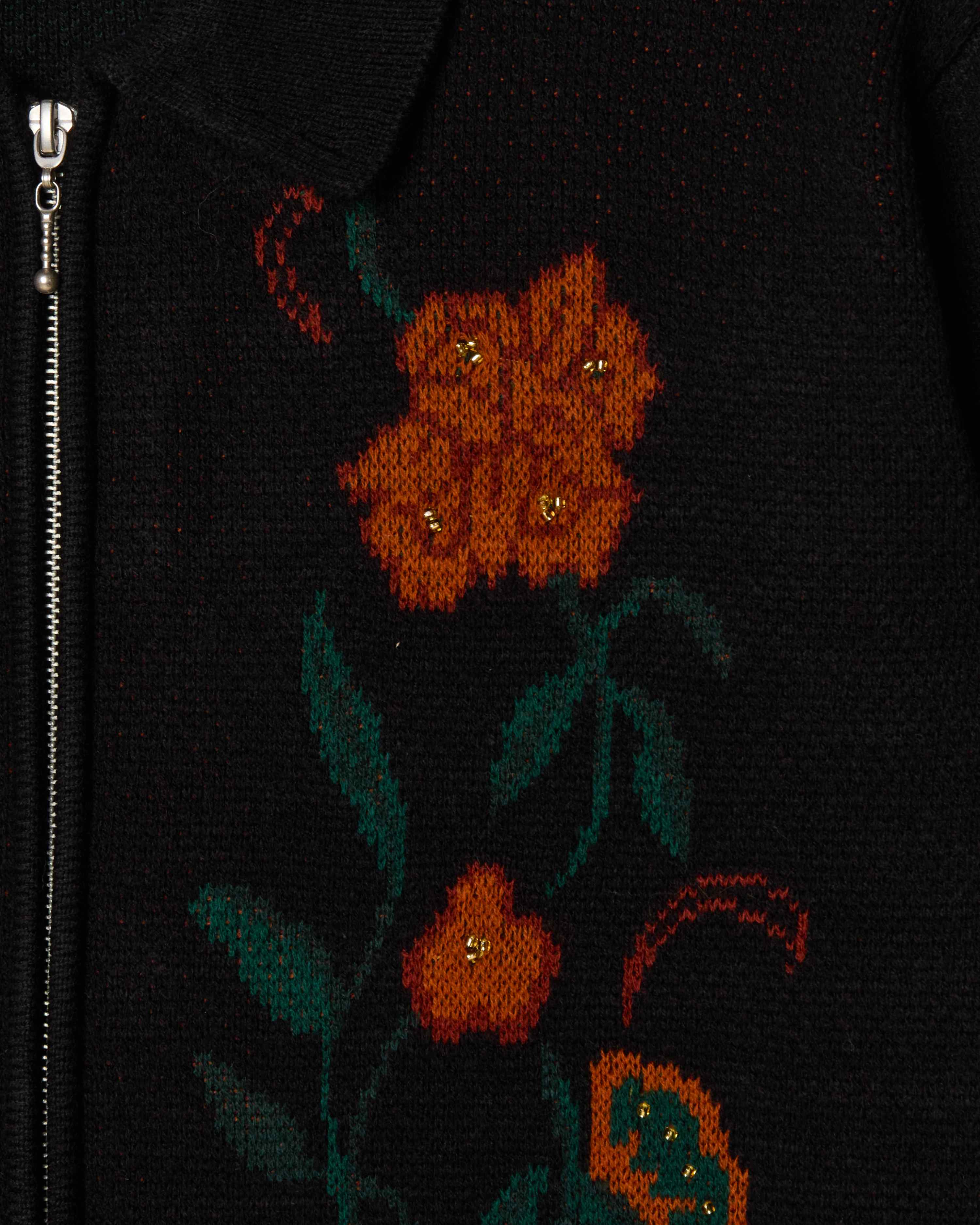 Floral Zip Cardigan Black