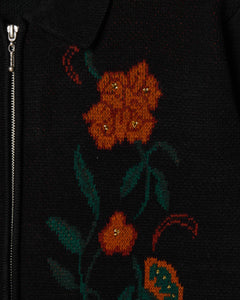 Floral Zip Cardigan Black