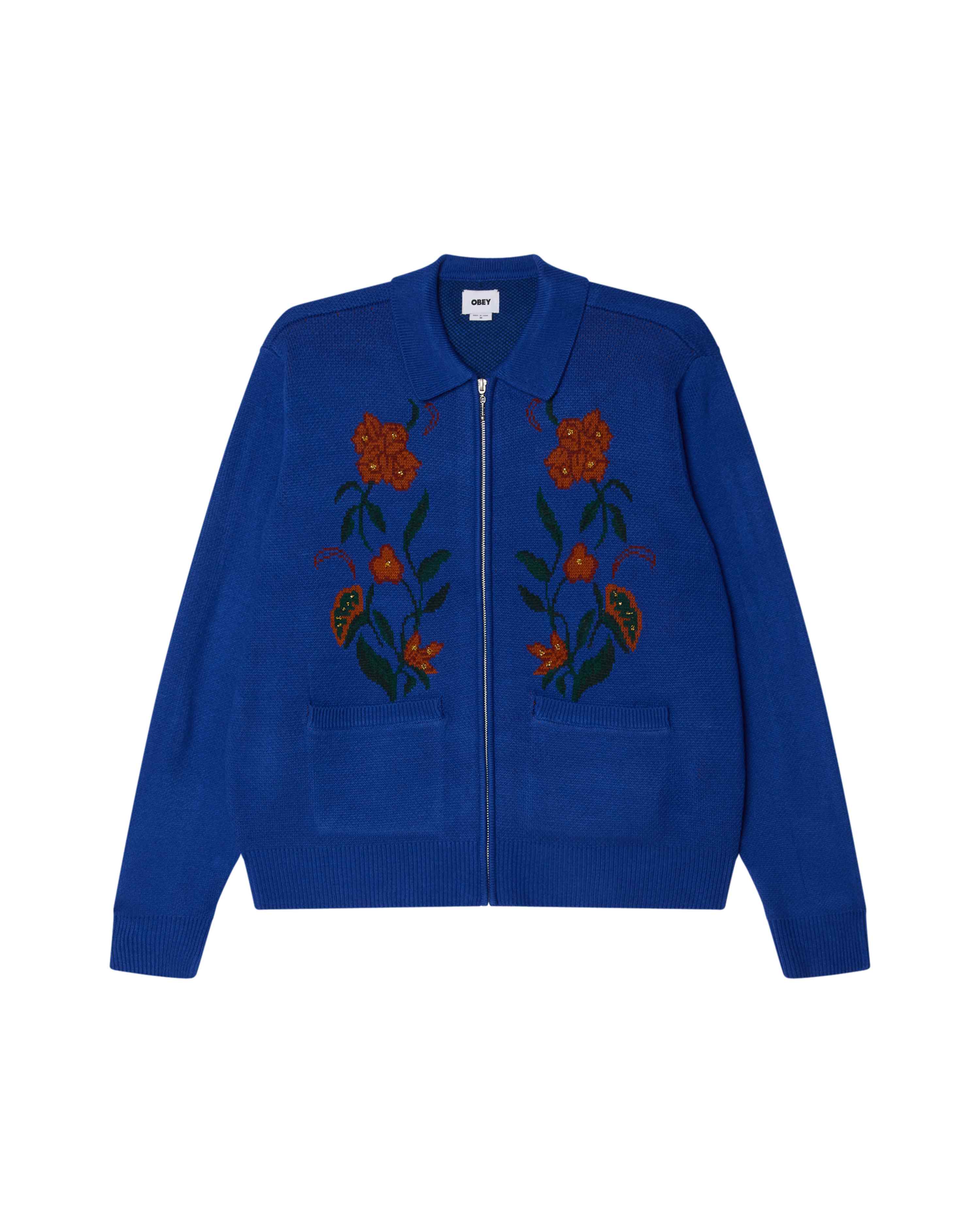 Floral Zip Cardigan Surf Blue