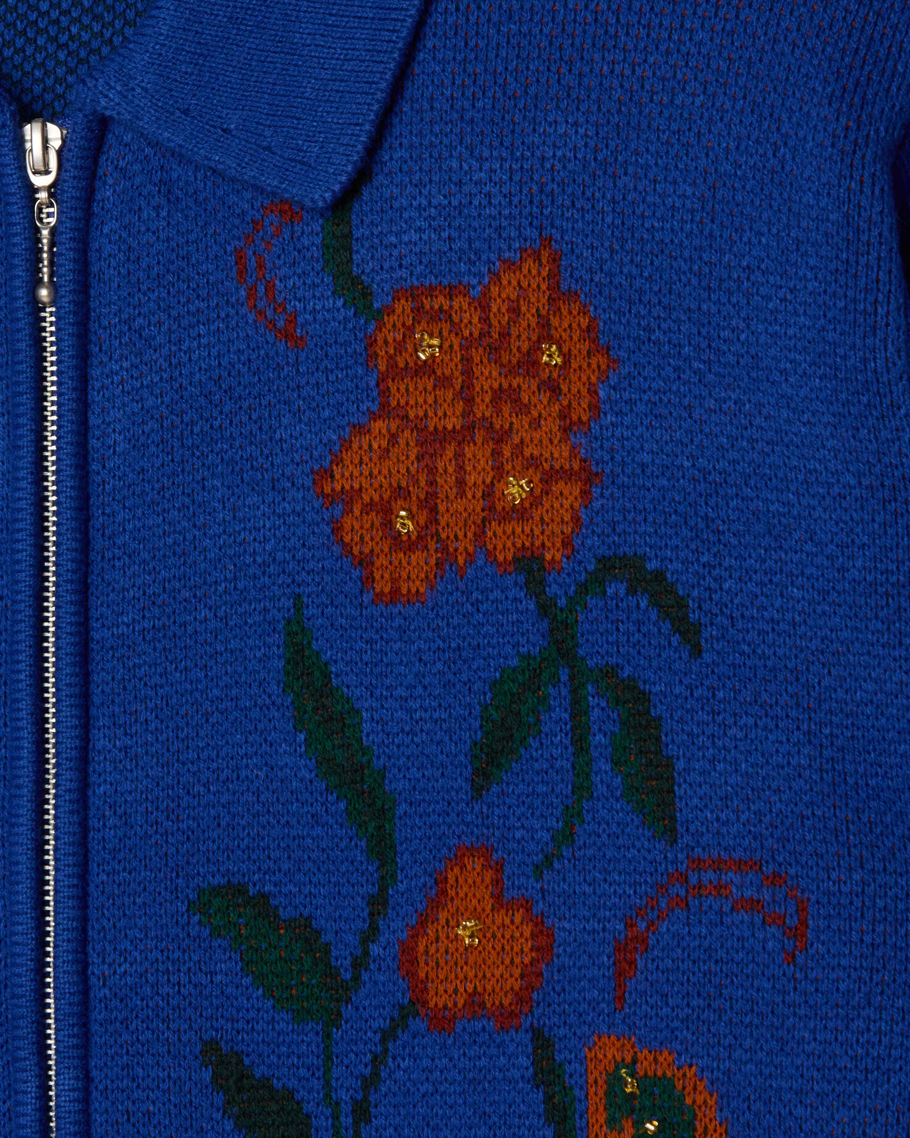 Floral Zip Cardigan Surf Blue