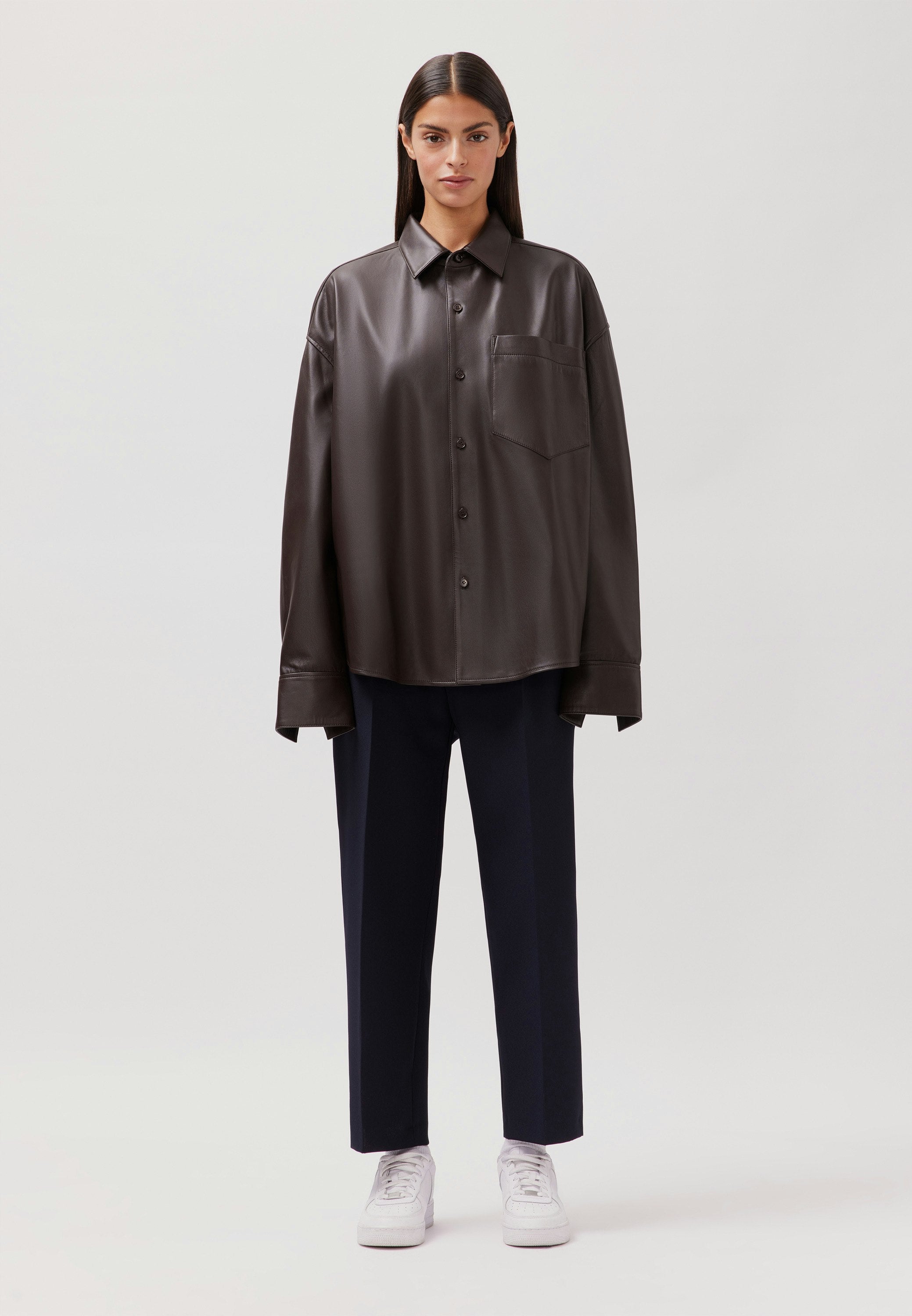 Studio Leder Overshirt Dark Brown