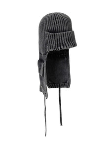 Washed Knit Trooper Hat Charcoal