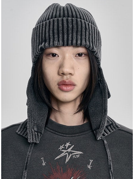 Washed Knit Trooper Hat Charcoal