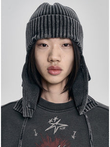 Washed Knit Trooper Hat Charcoal