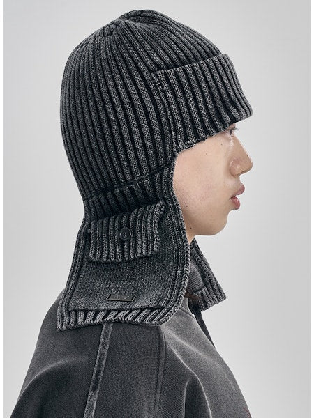Washed Knit Trooper Hat Charcoal