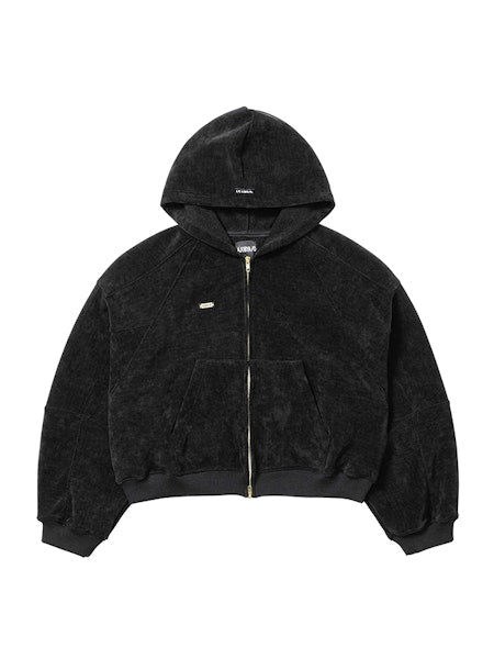 Corduroy Short Zip-Up Hoodie Black