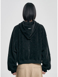 Corduroy Short Zip-Up Hoodie Black