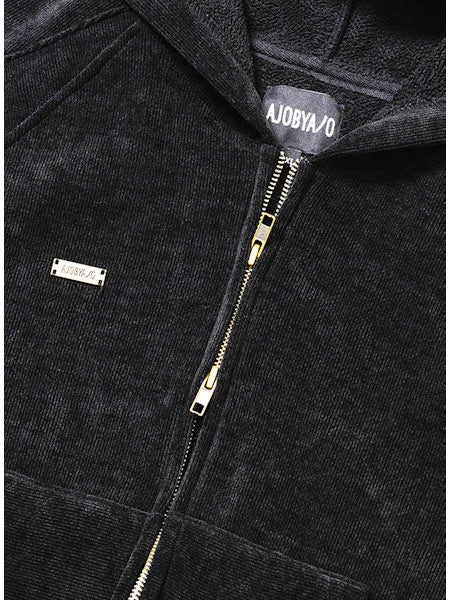 Corduroy Short Zip-Up Hoodie Black