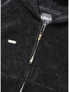 Corduroy Short Zip-Up Hoodie Black