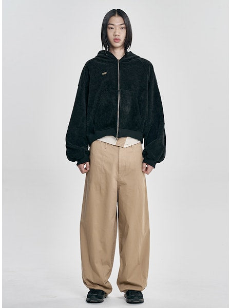 Corduroy Short Zip-Up Hoodie Black