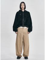 Lade das Bild in den Galerie-Viewer, Corduroy Short Zip-Up Hoodie Black
