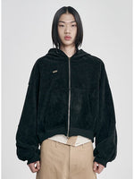 Lade das Bild in den Galerie-Viewer, Corduroy Short Zip-Up Hoodie Black
