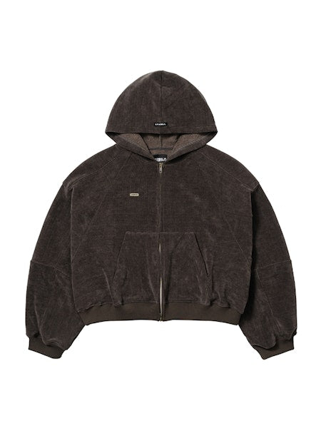 Corduroy Short Zip-Up Hoodie Brown