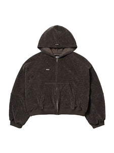 Corduroy Short Zip-Up Hoodie Brown