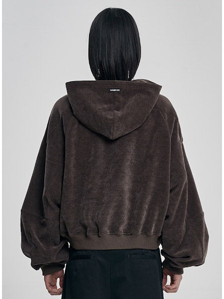 Corduroy Short Zip-Up Hoodie Brown