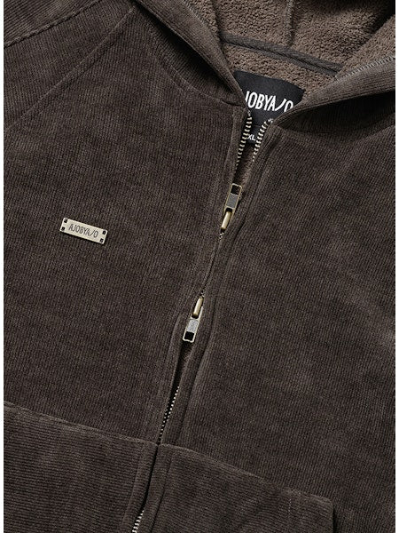 Corduroy Short Zip-Up Hoodie Brown