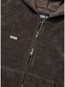 Corduroy Short Zip-Up Hoodie Brown
