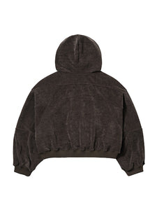 Corduroy Short Zip-Up Hoodie Brown