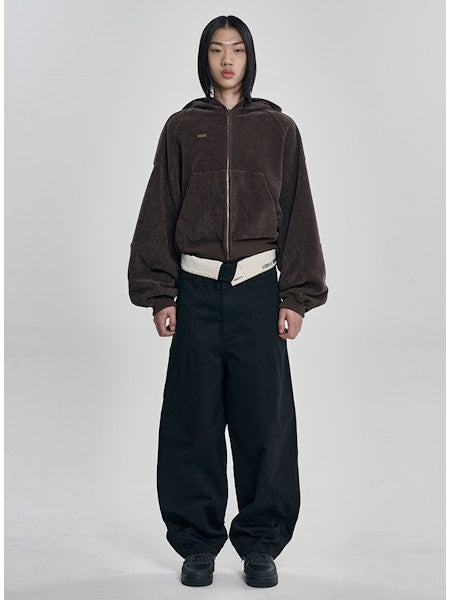 Corduroy Short Zip-Up Hoodie Brown
