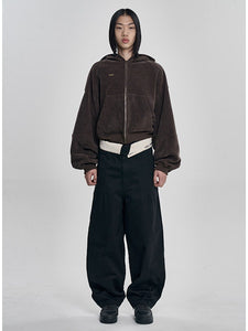 Corduroy Short Zip-Up Hoodie Brown