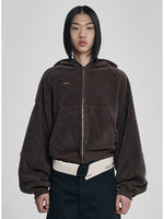 Lade das Bild in den Galerie-Viewer, Corduroy Short Zip-Up Hoodie Brown
