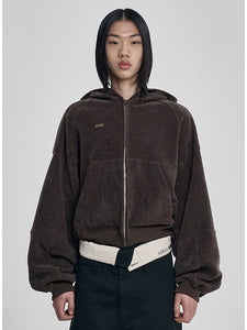 Corduroy Short Zip-Up Hoodie Brown