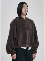 Lade das Bild in den Galerie-Viewer, Corduroy Short Zip-Up Hoodie Brown
