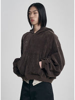 Lade das Bild in den Galerie-Viewer, Corduroy Short Zip-Up Hoodie Brown
