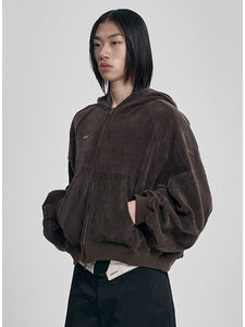 Corduroy Short Zip-Up Hoodie Brown