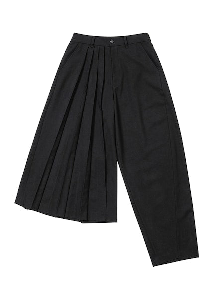 Asymmetric Pleated Pants Black