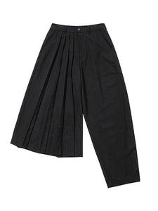 Asymmetric Pleated Pants Black