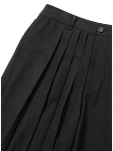 Asymmetric Pleated Pants Black