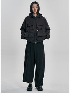 Asymmetric Pleated Pants Black