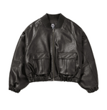 Lade das Bild in den Galerie-Viewer, Faux Leather Ribbed Collar Blouson
