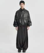Lade das Bild in den Galerie-Viewer, Faux Leather Ribbed Collar Blouson
