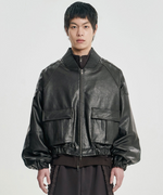 Lade das Bild in den Galerie-Viewer, Faux Leather Ribbed Collar Blouson
