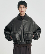 Lade das Bild in den Galerie-Viewer, Faux Leather Ribbed Collar Blouson
