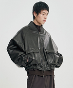Lade das Bild in den Galerie-Viewer, Faux Leather Ribbed Collar Blouson
