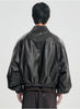 Faux Leather Ribbed Collar Blouson
