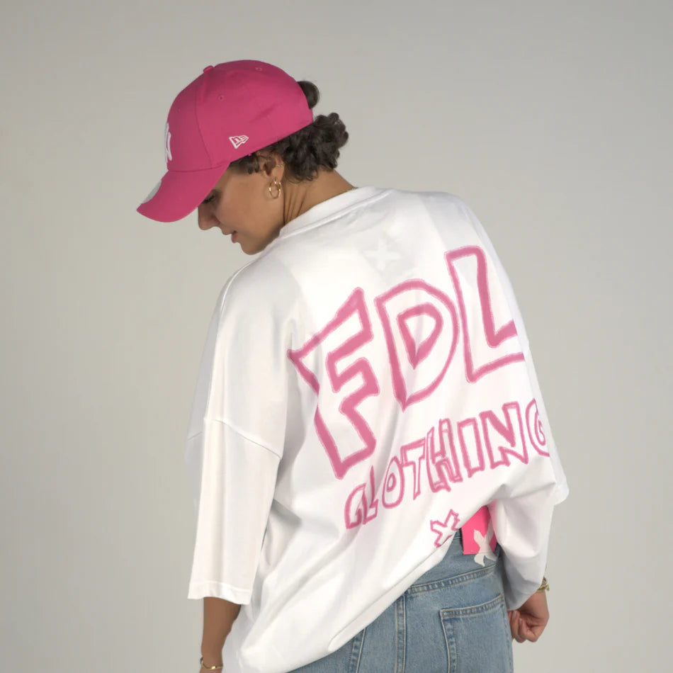 New York Graffiti Oversized T White/Pink