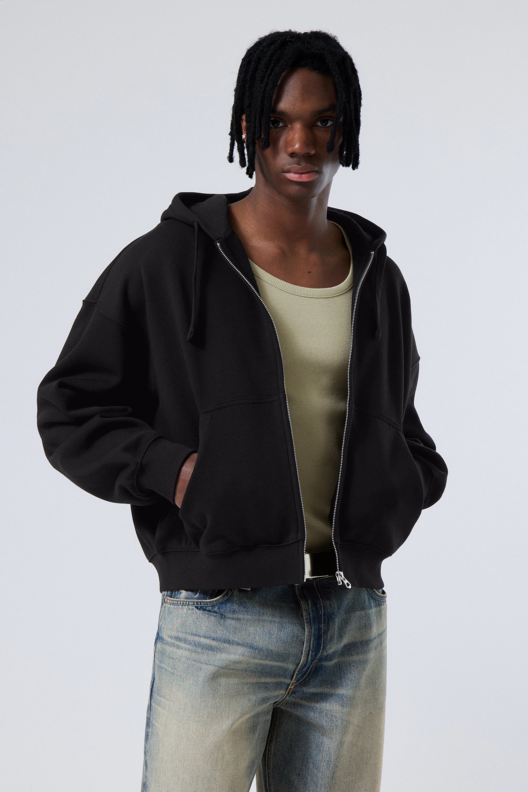 Boxy Zip Hoody Black