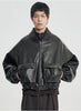 Faux Leather Ribbed Collar Blouson